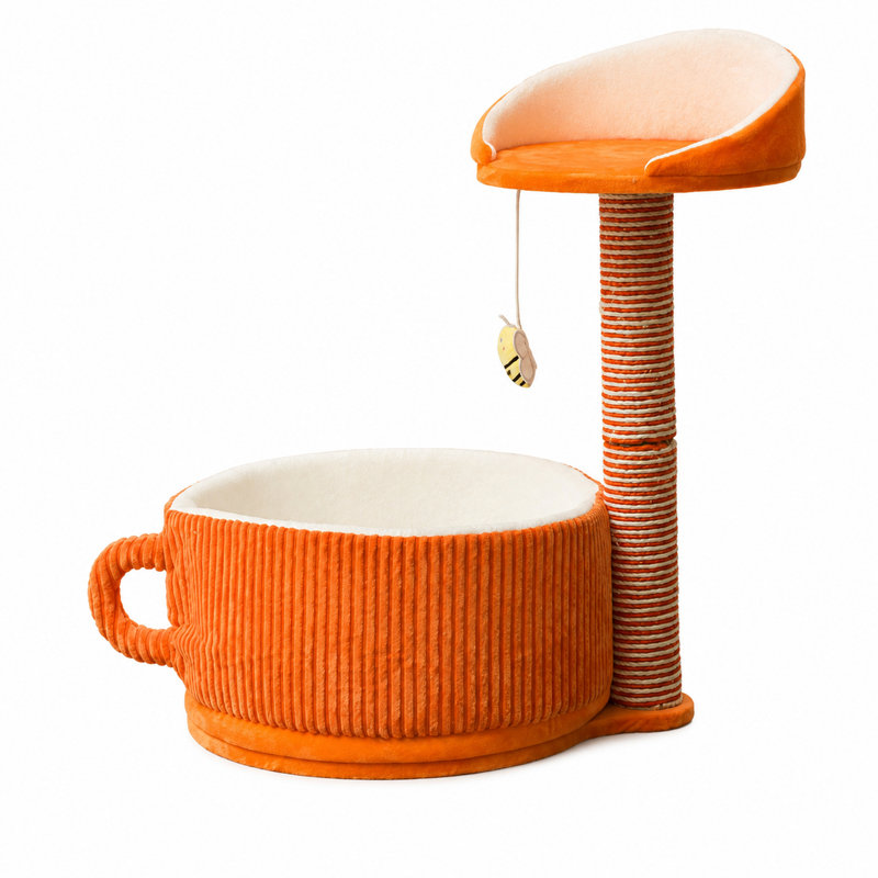 Arbre à chat tout-en-un compact pour petits appartements, Orange