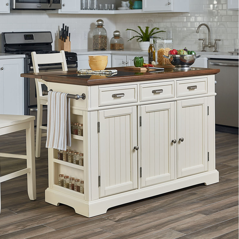 Ensemble pour îlot de cuisine Hewson, Blanc / chêne rétro