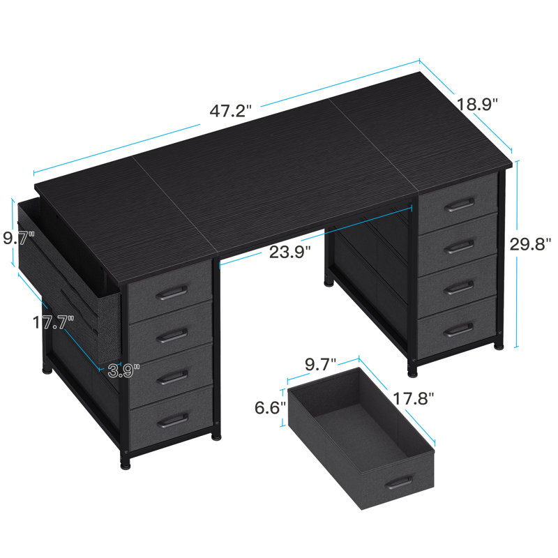 Home Office Desk With 8 Spacious Drawers, Modern Writing Desk With Sturdy Design, Corner Desk With Reversible Structure