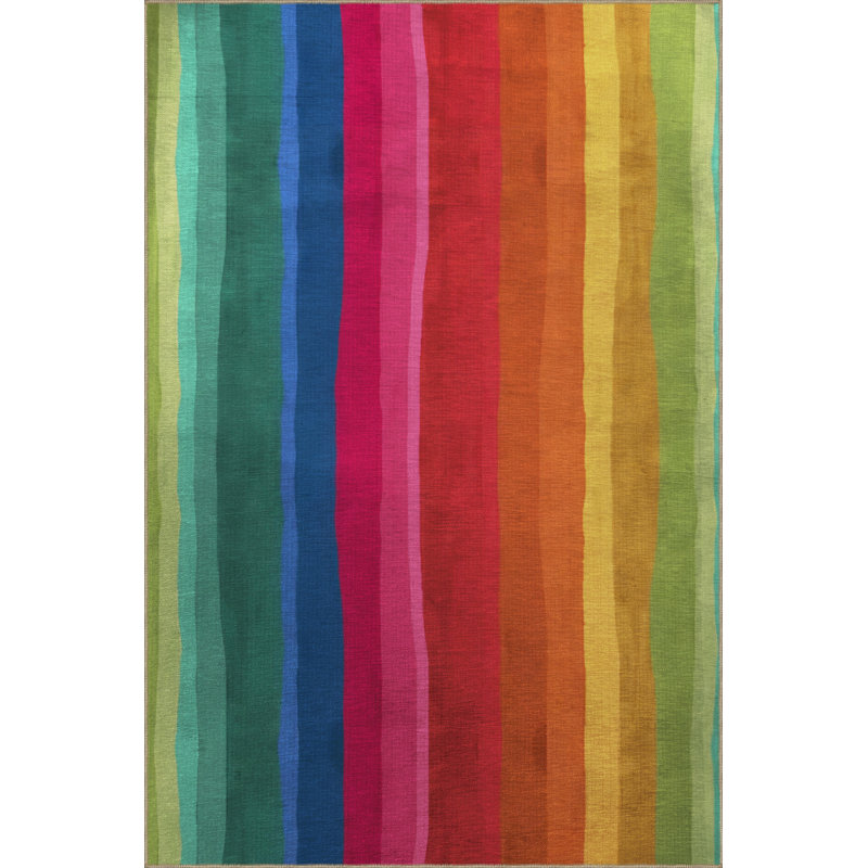Tapis décoratif moderne à motifs de lignes verticales multicolores aux tons clairs, Rectangle 4 pi 7 po x 6 pi 7 po