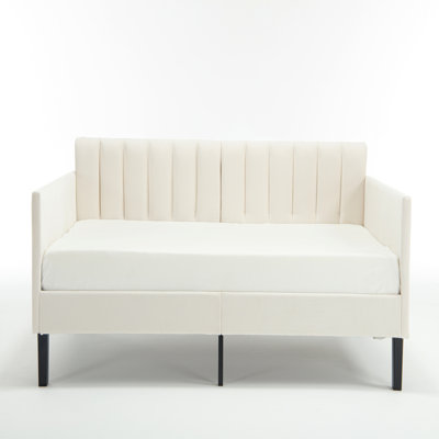 Twin Size Velvet Upholstered Daybed, Ribbed Tufted Backrest