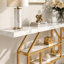 Table d'appoint 70,9 po, canapé doré moderne derrière le canapé avec rangement à 4 niveaux, table d'appoint en faux marbre blanc pour le salon, le couloir et l'entrée