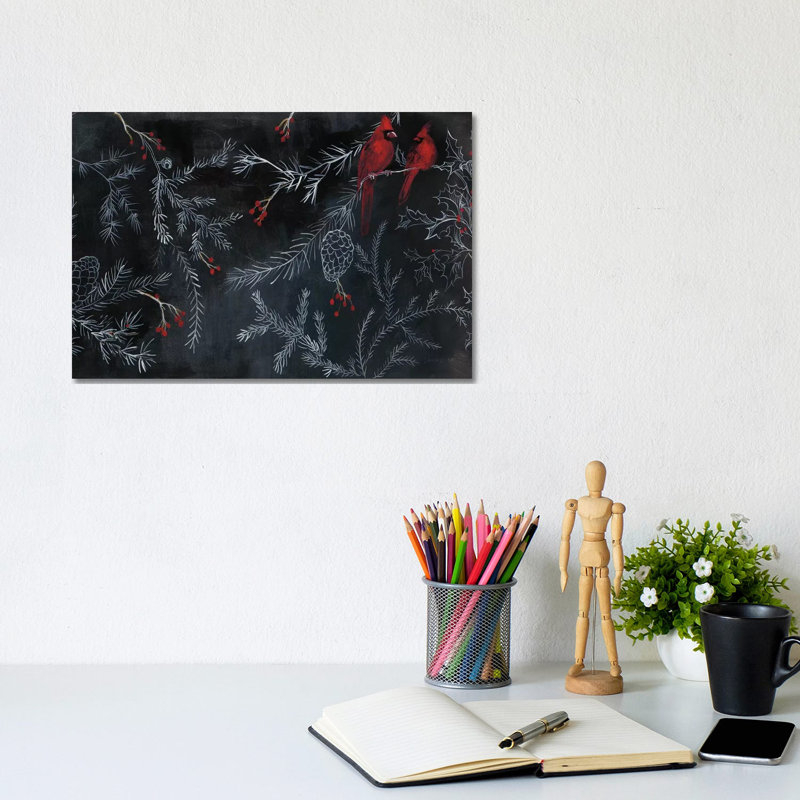 Cardinal Chalkboard by Danhui Nai - Wrapped Canvas Painting, 20.32 cm H x 30.48 cm W