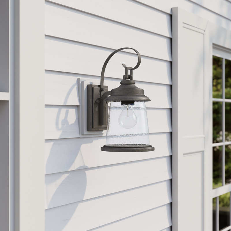 Darya Kirklin Seeded Glass Outdoor Wall Lantern, 16" H x 8.63" W x 10.25" D, Antique Pewter