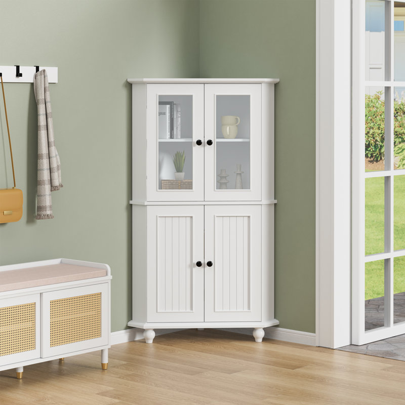 53.1''h Accent Cabinet, Corner Cabinet With Glass Door, White
