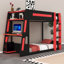  Lit superposé en bois avec bureau intégré, lumières DEL, port USB et 2 tablettes de rangement, lit mezzanine en bois-242131817-242762953