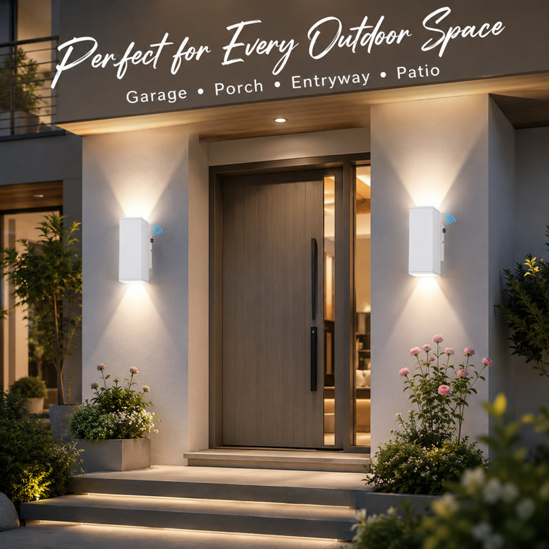 2-Pack LED Dusk to Dawn Wall Light, IP65 Waterproof Outdoor Wall Lantern, Aluminum Outdoor Armed Sconce for Patio, Doorway, Garage