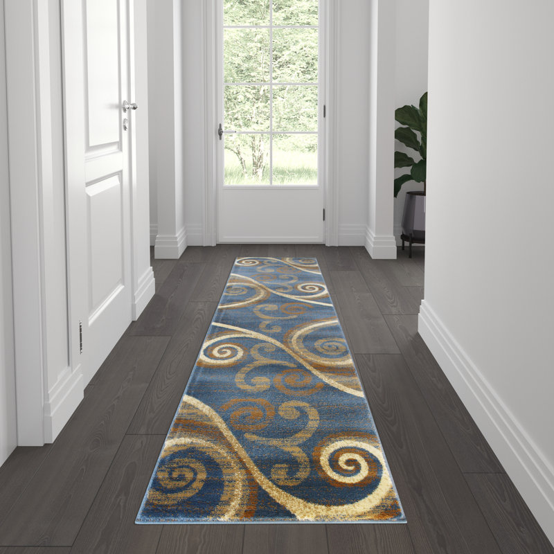 Tapis intérieur à motif abstrait tourbillonnant Aarley-Ray, Tapis de couloir 2 pi x 7 pi 3 po