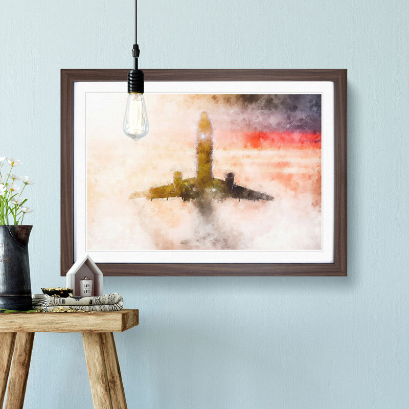 Airplane Lost In The Sky - Picture Frame Painting, Walnut, 45cm H x 63cm W x 2cm D