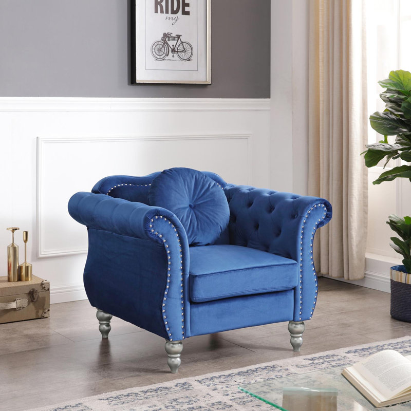 Farney Velvet Swivel Armchair, Blue Velvet
