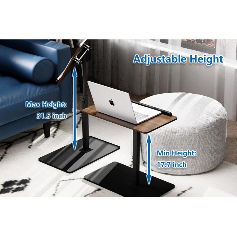 Table d'appoint à hauteur ajustable en forme de C avec bureau pivotant et pivotant, conception pliable pour les petits espaces, utilisation multifonctionnelle