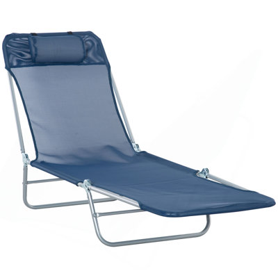 Chaise longue de piscine pliante, chaise de bronzage de patio, chaise longue d'extérieur avec dossier inclinable à 6 positions, siège en filet respirant et appui-tête pour la plage, la cour, le patio, le bleu