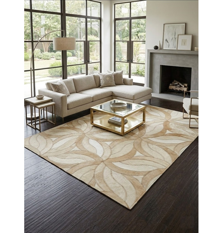 Tapis Abani Rugs Hide HID280A Beige Crème à motifs floraux patchwork Yocelyne, 4 pi x 6 pi