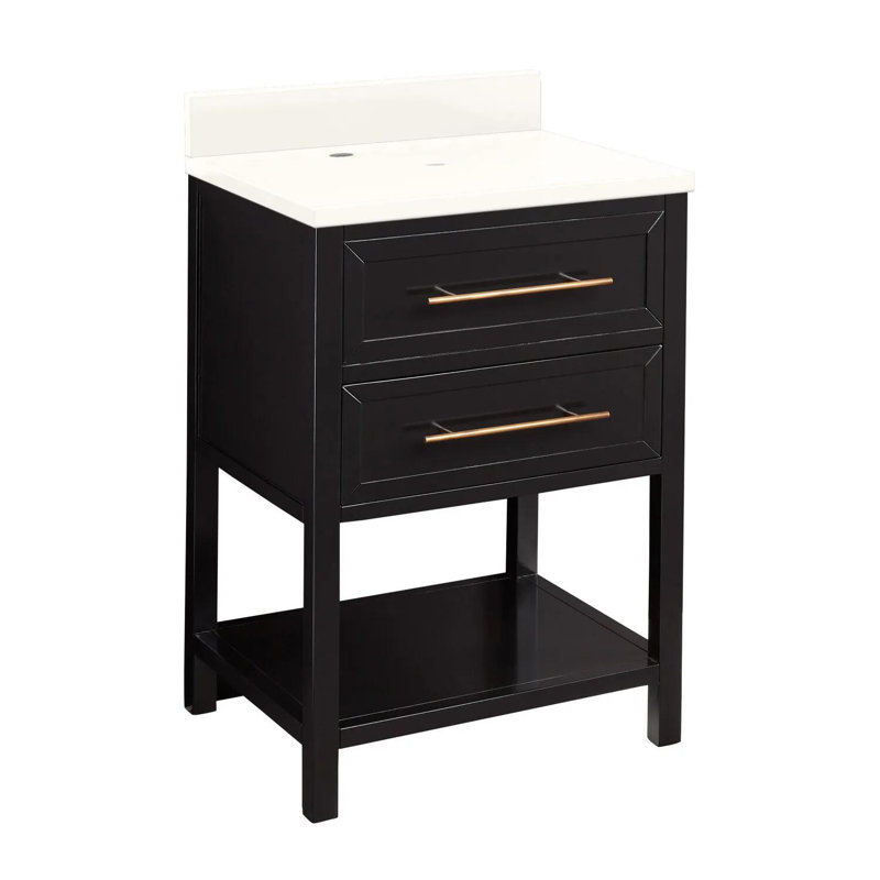 24" Robertson Single Bathroom Vanity Set with Rectangular Undermount Sink, Single Hole, Arctic White Quartz, Black
