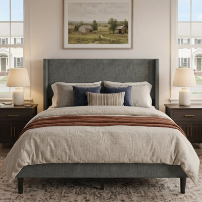 Bangor Full Upholstered Wingback Platform Bed