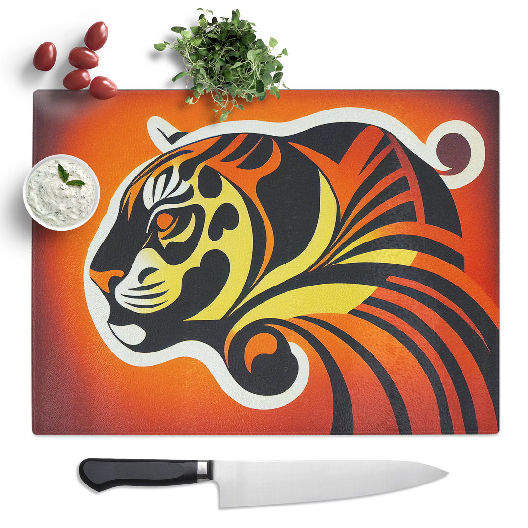 Tiger Art Deco Style Abstract  Glass Chopping Board
