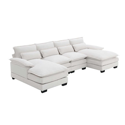 Sectional Couch, U-Shaped Sectional Sofa With Waist Pillows, 6-Seat Upholstered Sofa