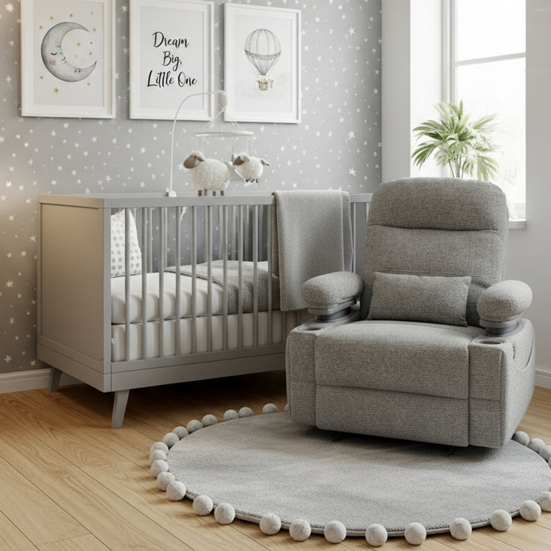 38.2" Power Swivel Nursery Glider With HugAssist Armrest,  Usb Charge & Baby-Safe (BPA-Free), Cloud Gray