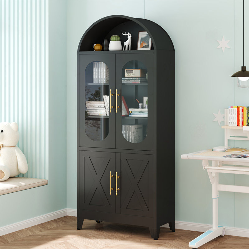 Modern style metal Circular arc top 2 doors cabinet, Black