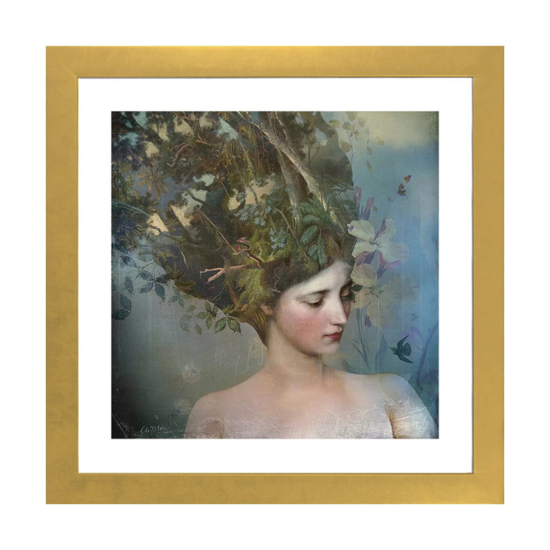 Portrait 17 par Catrin Welz-Stein - impression d'art graphique, Blanc, H 16 po x l 16 po x p 1 po, Papier encadré doré