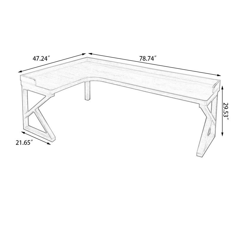 Bureau rectangulaire en bois massif noyer clair, H 29,53 po x l 78,74 po x P 47,24 po, Retour à gauche