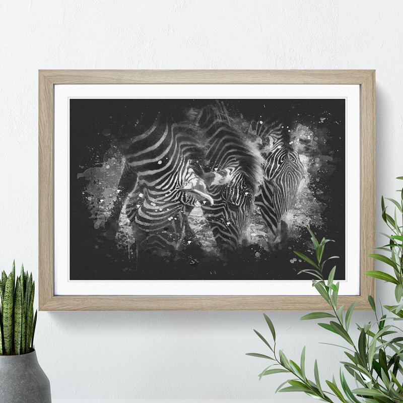 Zebras Vol.2 Paint Splash - Picture Frame Graphic Art, 48cm H x 65cm W x 2cm D, Oak