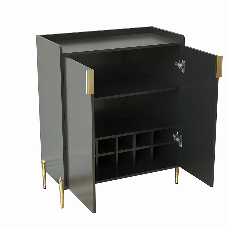Armoire de bar à vin à 2 portes avec porte-bouteilles et tablette de rangement réglable, buffet moderne avec charnière à fermeture en douceur, armoire de buffet de salle à manger, armoire à vin