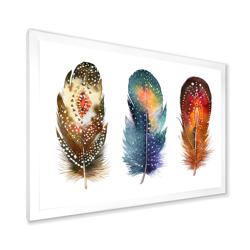 " Colourful Boho Feather Set IX ", White Framed, 30" H  x 40" W  x 1.5" D