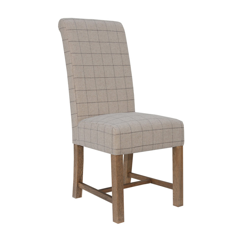 Stamford Scroll Back Chai - Check Wool, Natural, Natural