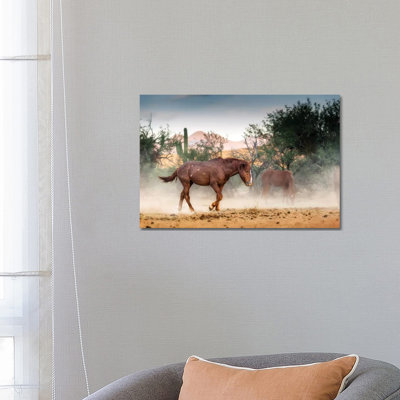 Wild Horse Running in Arizona Desert 1 Piece Wrapped Canvas Wall Art