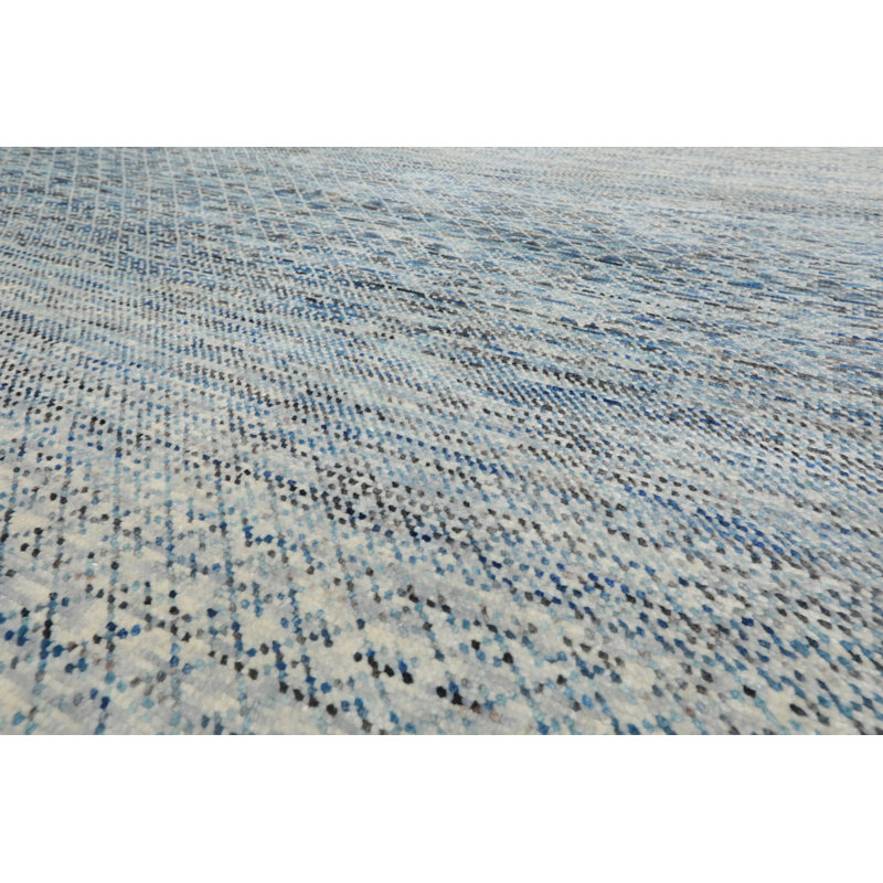 Oriental Elegance Hand-Knotted Beige, Gray & Blue Wool Rug 9' x 12'