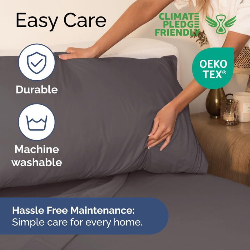 Extra Deep Pocket Sheet Set, Cooling & Breathable Bed Sheets, Soft Hotel Luxury Bedding, Fits 18–24 Inch Mattress, Dark Gray
