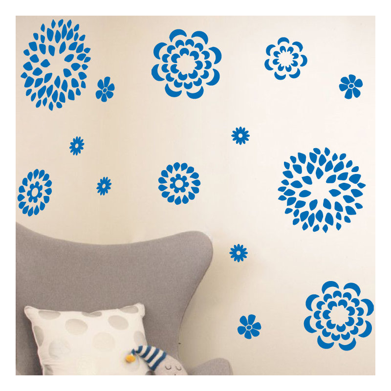 Adhésif décoratif motif floral, H 38 po x l 48 po x P 0,01 po, Bleu azur