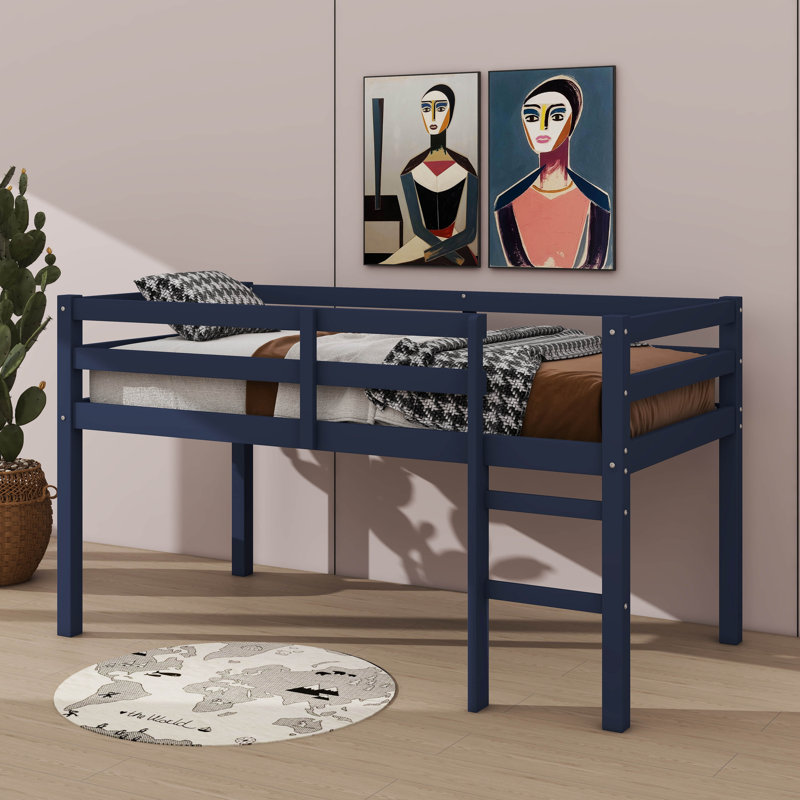 Lit mezzanine simple avec garde-corps et échelle, Bleu