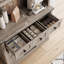 72" Washed Grey Farmhouse Bar Cabinet with Sliding Barn Door, Tall Hutch with 3 Drawers, Wine & Stemware Rack for Living Room
