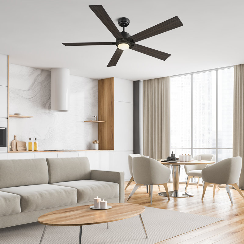 Ventilateur de plafond avec lumière Liandro, Blanc / bois clair