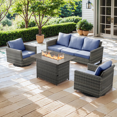 Bayboro 5 - Person Outdoor Seating Group With 41" Fire Pit With Swivel Glide Chair And Cushions