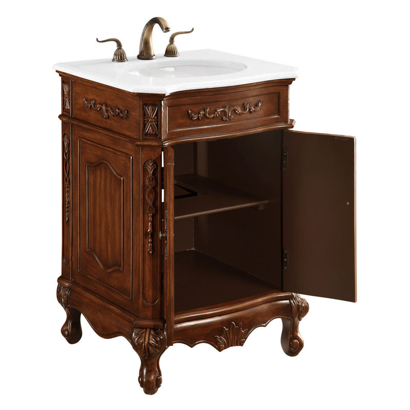 Ensemble de meuble-lavabo simple 24 po Lunette, Brun, Blanc cassé