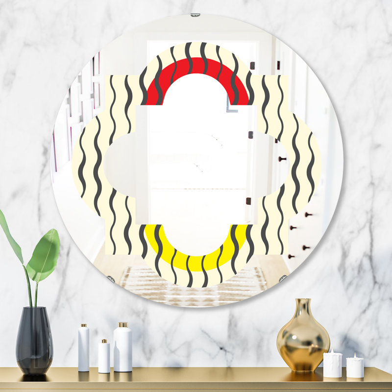 Miroir mural moderne sans cadre quadrilobe wave pattern, 23,6 po x 23,6 po