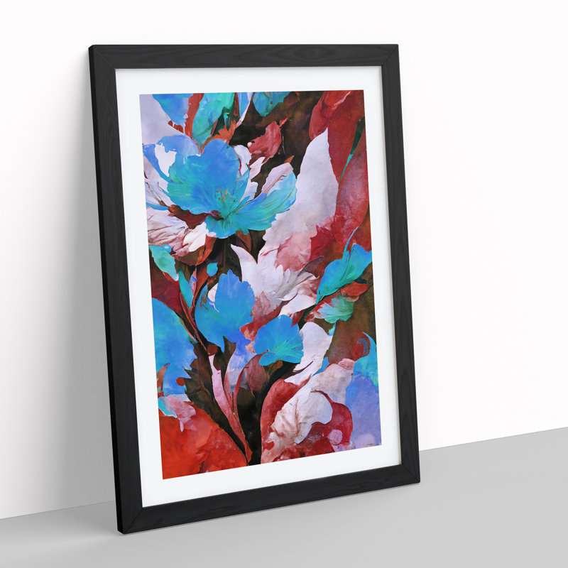 Pretty Abstract Floral No.3 - Single Picture Frame Painting, 64cm H x 46cm W x 2cm D, Black Framed