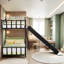 Lit superposé avec glissade et structure en métal noir, peu encombrant pour les chambres compactes, garde-corps sécuritaire, temps d'assemblage en couleur, espaces idéaux, lit supérieur, simple