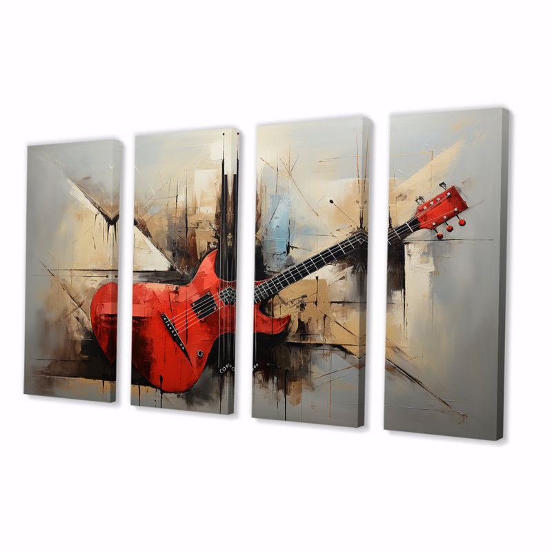 Rustique balalaïka harmonies - musique, art mural 4 pièces pour le salon, H 28 po x l 48 po