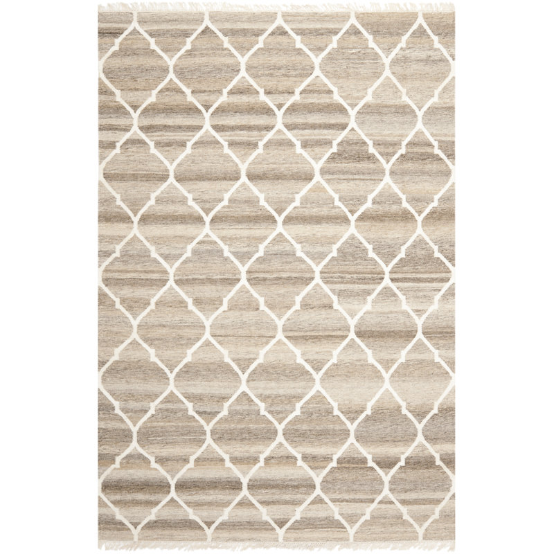 Gray and Ivory Handmade Wool and Viscose Area Rug, 2' x 3'