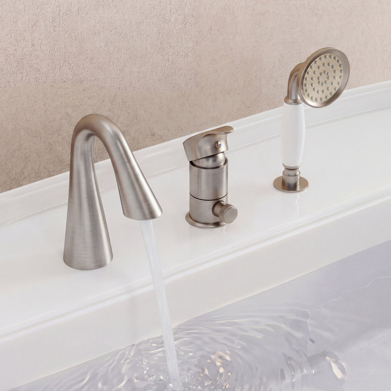 Robinet de baignoire romaine à fixation sur comptoir à 1 poignée avec douche à main escamotable, Nickel brossé