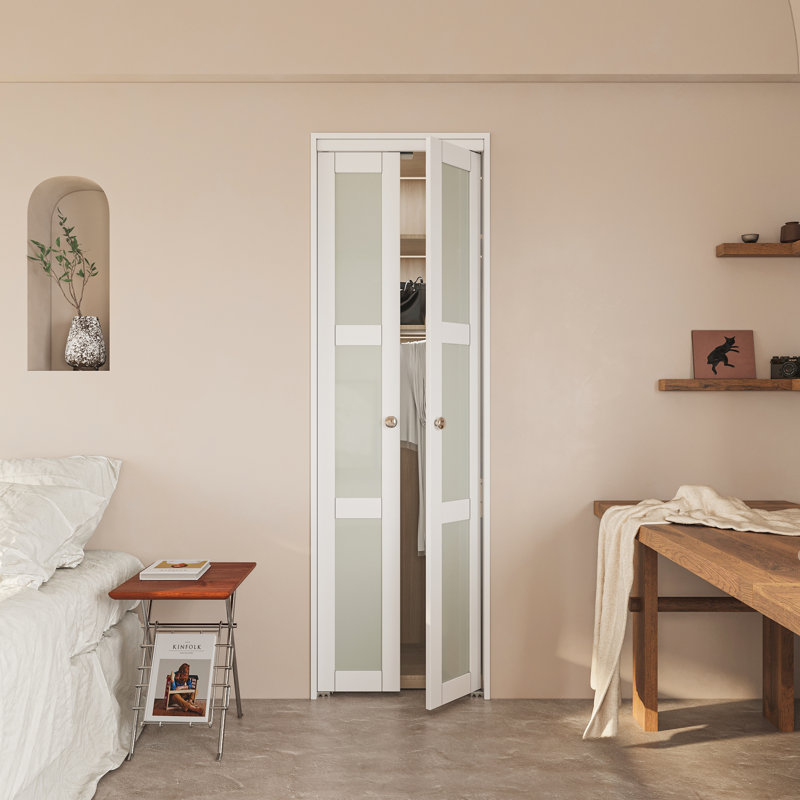 Paneled Manufactured Wood and Glass Pivot-French Door With Installation Hardware Kit, 24" x 80"
