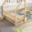 Lit double en bois en forme de maison avec clôture, garde-corps, naturel-1518076592-1518076595