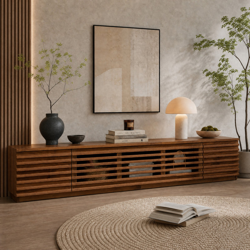 70.8" Modern TV Stand for TVs up to 80" with Storage, Walnut