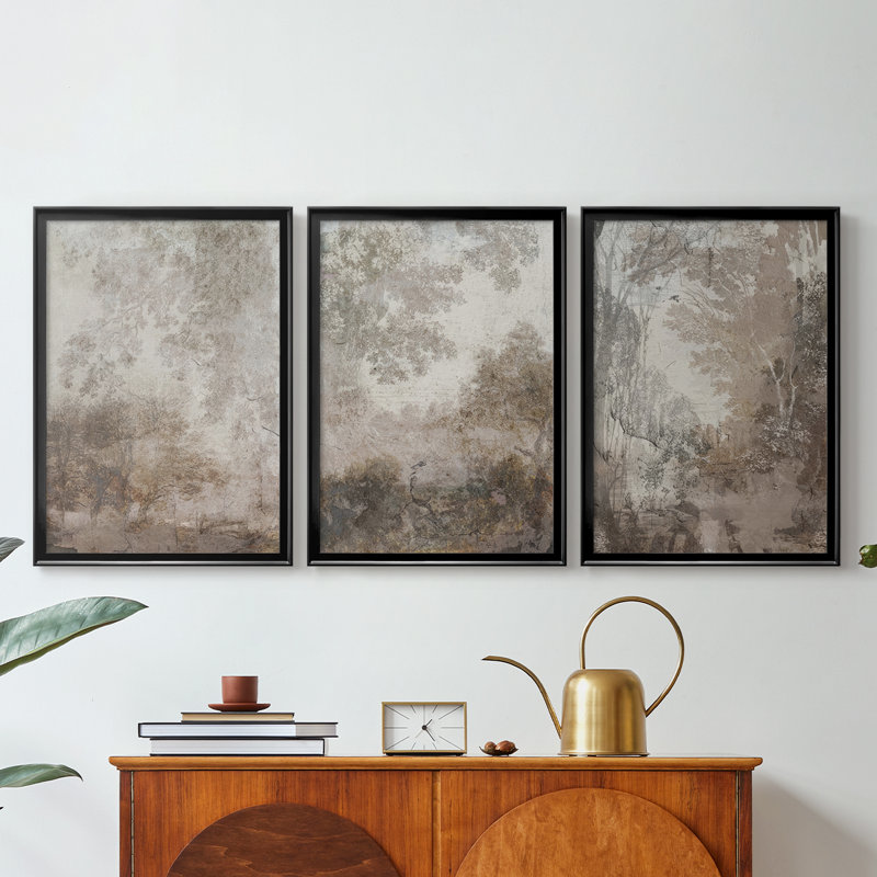 Fresco Collage I - Toile tendue avec châssis sur mesure - 3 pièces, H 21 po x l 30 po, Noir