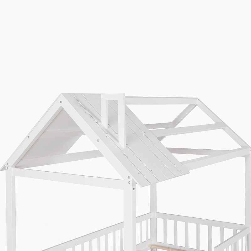 Lit en bois avec clôture Wood House, Blanc