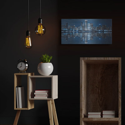  'Chicago Skyline At Night' by Rich Monet Metal Wall Art, 24" x 12"